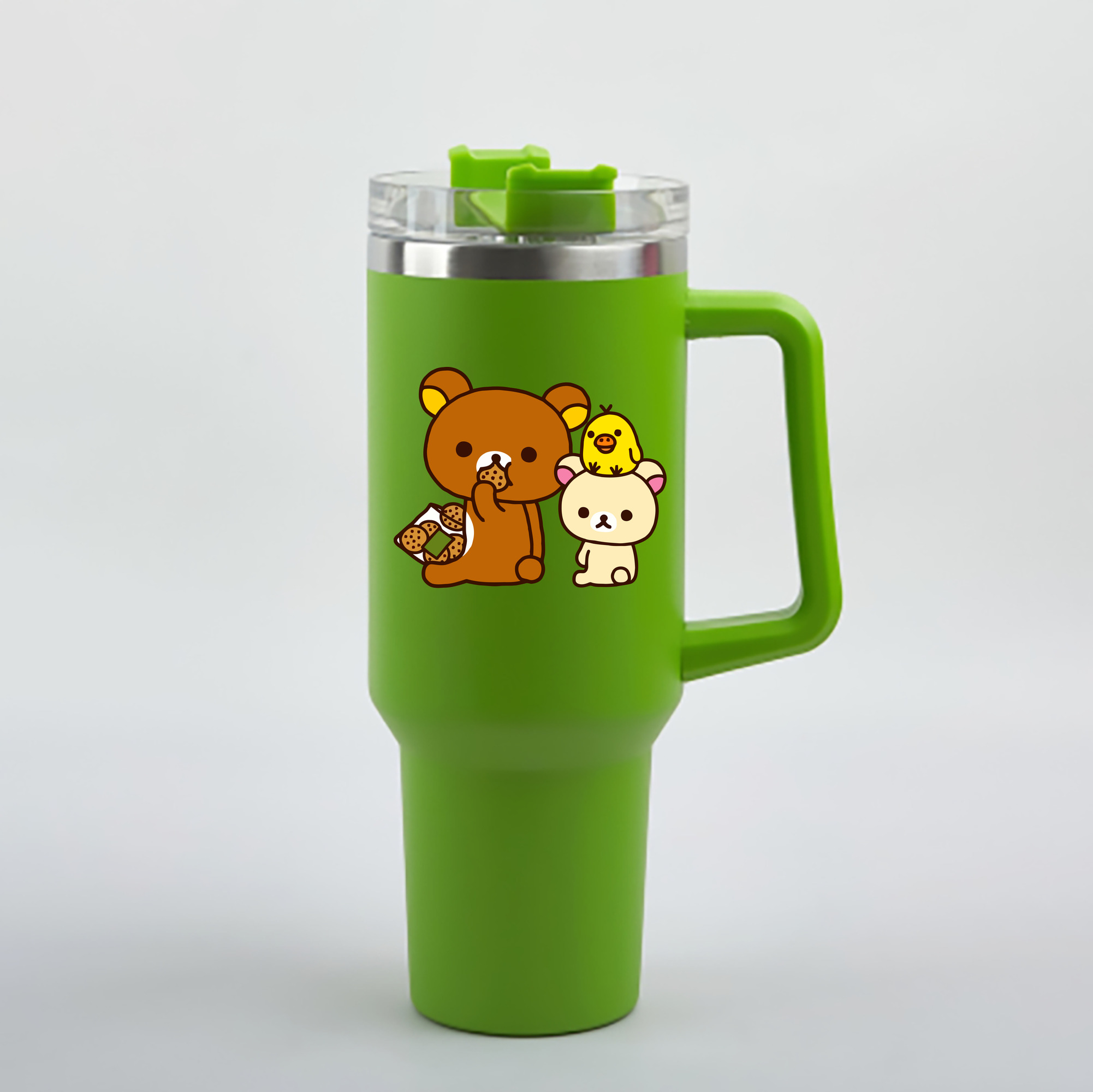 （画像用） リラックマ リラックマ キイロイトリ Rilakkuma Korilakkuma Kiiroitori 1200mL車用タンブラー - クリスタルステッカー（プラスチックストロー付き）